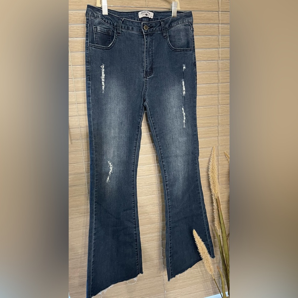 Crazy Train Western Jeans Frayed Pockets Raw Hem